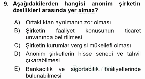 Muhasebe Uygulamaları 2015 - 2016 Dönem Sonu Sınavı 9.Soru