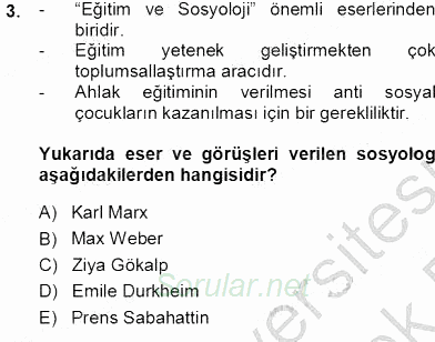 Eğitim Sosyolojisi 2013 - 2014 Tek Ders Sınavı 3.Soru