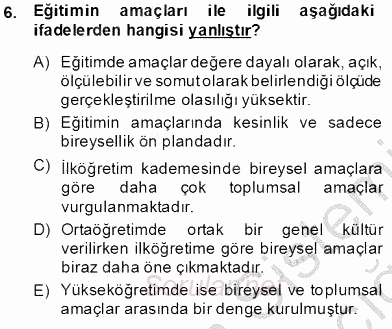 Eğitim Sosyolojisi 2013 - 2014 Tek Ders Sınavı 6.Soru