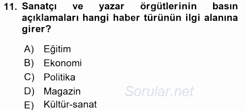 Haber Türleri 2016 - 2017 3 Ders Sınavı 11.Soru