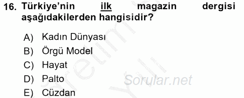 Haber Türleri 2016 - 2017 3 Ders Sınavı 16.Soru