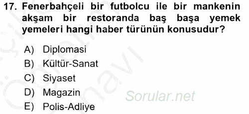 Haber Türleri 2016 - 2017 3 Ders Sınavı 17.Soru