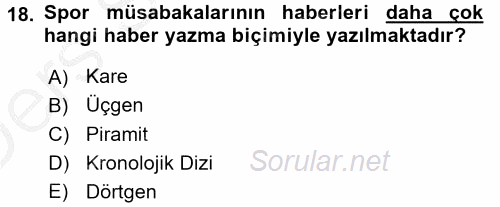 Haber Türleri 2016 - 2017 3 Ders Sınavı 18.Soru