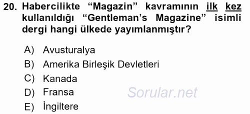 Haber Türleri 2016 - 2017 3 Ders Sınavı 20.Soru