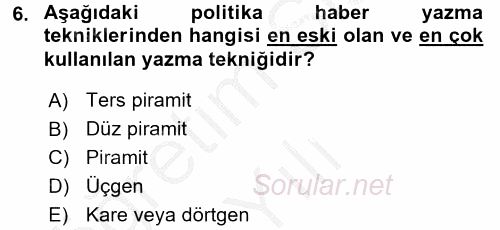 Haber Türleri 2016 - 2017 3 Ders Sınavı 6.Soru