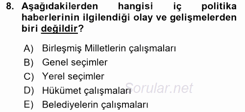 Haber Türleri 2016 - 2017 3 Ders Sınavı 8.Soru