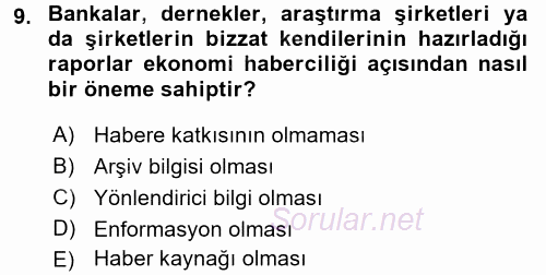 Haber Türleri 2016 - 2017 3 Ders Sınavı 9.Soru