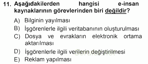 E-İş Süreçleri 2012 - 2013 Ara Sınavı 11.Soru