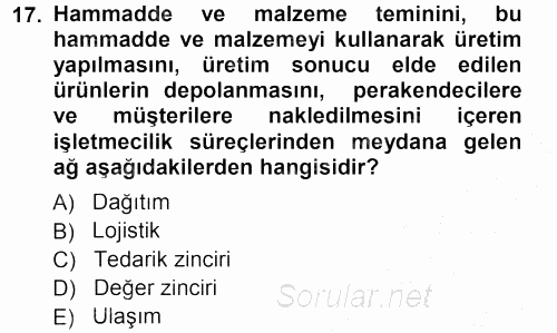 E-İş Süreçleri 2012 - 2013 Ara Sınavı 17.Soru