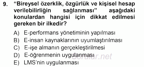 E-İş Süreçleri 2012 - 2013 Ara Sınavı 9.Soru