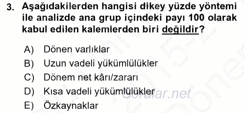 Finansal Yönetim 2015 - 2016 Dönem Sonu Sınavı 3.Soru