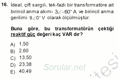 Güç Sistemleri Analizi 2013 - 2014 Ara Sınavı 16.Soru