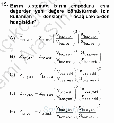 Güç Sistemleri Analizi 2013 - 2014 Ara Sınavı 19.Soru