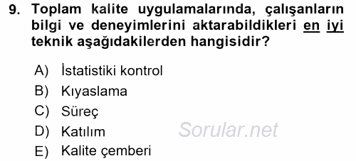 Sağlık Kurumları Yönetimi 1 2017 - 2018 3 Ders Sınavı 9.Soru