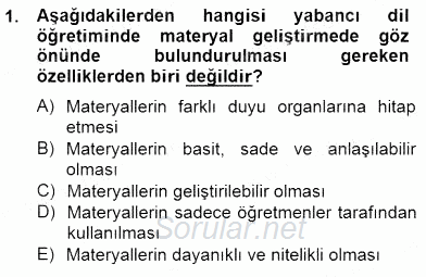 İng. Öğretmenliğinde Öğretim Teknolojileri Ve Materyal Tasarımı 2 2014 - 2015 Dönem Sonu Sınavı 1.Soru