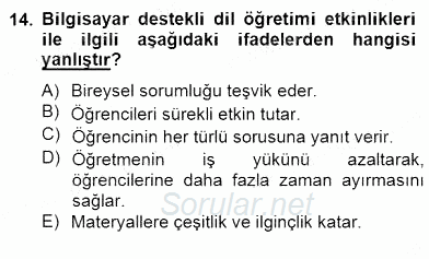 İng. Öğretmenliğinde Öğretim Teknolojileri Ve Materyal Tasarımı 2 2014 - 2015 Dönem Sonu Sınavı 14.Soru