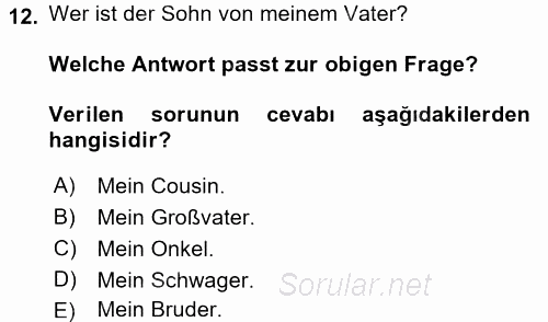 Almanca 1 2016 - 2017 Ara Sınavı 12.Soru