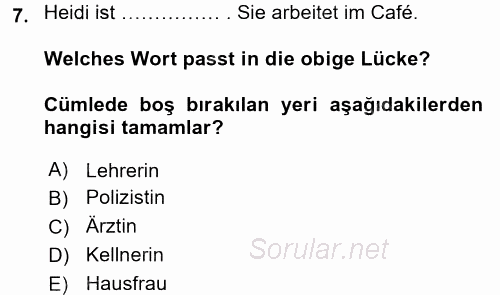 Almanca 1 2016 - 2017 Ara Sınavı 7.Soru