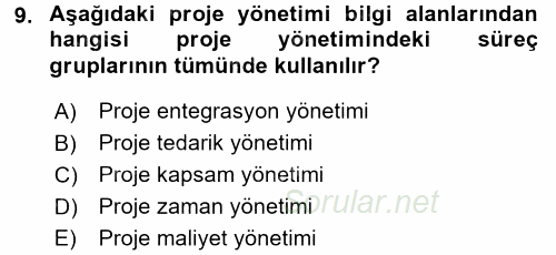 Proje Yönetimi 2015 - 2016 Ara Sınavı 9.Soru