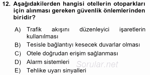 Otel İşletmelerinde Destek Hizmetleri 2016 - 2017 Dönem Sonu Sınavı 12.Soru