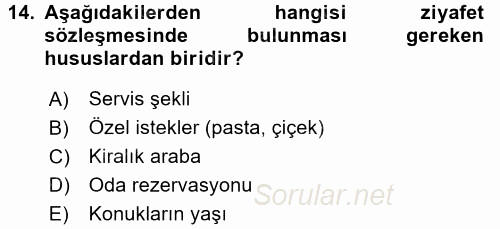 Otel İşletmelerinde Destek Hizmetleri 2016 - 2017 Dönem Sonu Sınavı 14.Soru