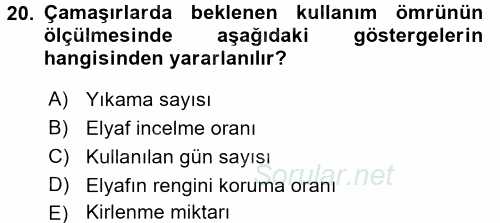 Otel İşletmelerinde Destek Hizmetleri 2016 - 2017 Dönem Sonu Sınavı 20.Soru