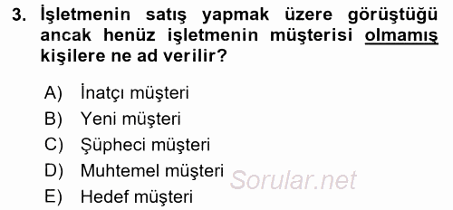 Otel İşletmelerinde Destek Hizmetleri 2016 - 2017 Dönem Sonu Sınavı 3.Soru