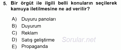 Otel İşletmelerinde Destek Hizmetleri 2016 - 2017 Dönem Sonu Sınavı 5.Soru