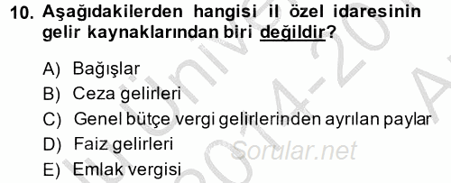 Kamu Mali Yönetimi 2014 - 2015 Ara Sınavı 10.Soru