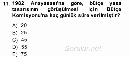 Kamu Mali Yönetimi 2014 - 2015 Ara Sınavı 11.Soru