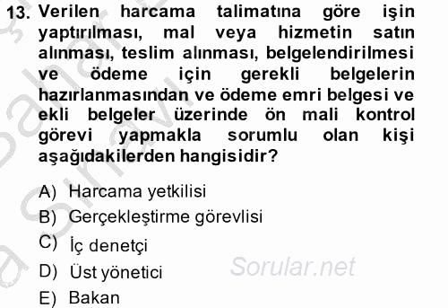 Kamu Mali Yönetimi 2014 - 2015 Ara Sınavı 13.Soru