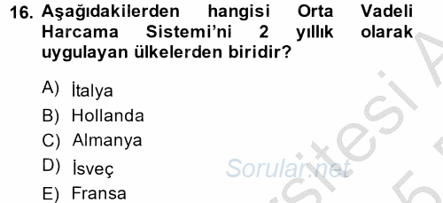 Kamu Mali Yönetimi 2014 - 2015 Ara Sınavı 16.Soru