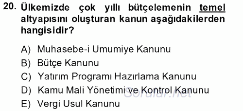 Kamu Mali Yönetimi 2014 - 2015 Ara Sınavı 20.Soru