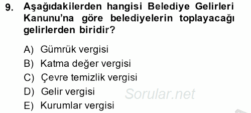 Kamu Mali Yönetimi 2014 - 2015 Ara Sınavı 9.Soru