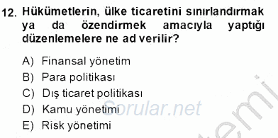 Dış Ticarette Girişimcilik 2014 - 2015 Dönem Sonu Sınavı 12.Soru