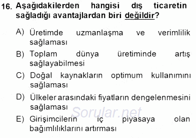 Dış Ticarette Girişimcilik 2014 - 2015 Dönem Sonu Sınavı 16.Soru