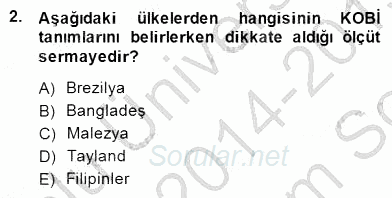 Dış Ticarette Girişimcilik 2014 - 2015 Dönem Sonu Sınavı 2.Soru