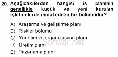 Dış Ticarette Girişimcilik 2014 - 2015 Dönem Sonu Sınavı 20.Soru