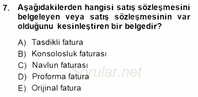 Dış Ticarette Girişimcilik 2014 - 2015 Dönem Sonu Sınavı 7.Soru