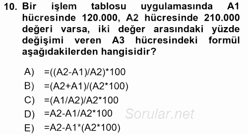 Dış Ticarette Bilgisayar Uygulamaları 2015 - 2016 Ara Sınavı 10.Soru