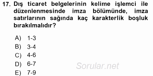 Dış Ticarette Bilgisayar Uygulamaları 2015 - 2016 Ara Sınavı 17.Soru