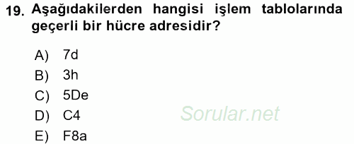 Dış Ticarette Bilgisayar Uygulamaları 2015 - 2016 Ara Sınavı 19.Soru