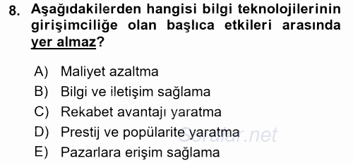 Dış Ticarette Bilgisayar Uygulamaları 2015 - 2016 Ara Sınavı 8.Soru