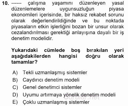 Çalışma Yaşamının Denetimi 2017 - 2018 Ara Sınavı 10.Soru