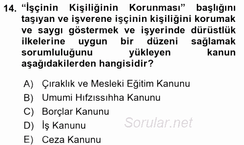 Çalışma Yaşamının Denetimi 2017 - 2018 Ara Sınavı 14.Soru