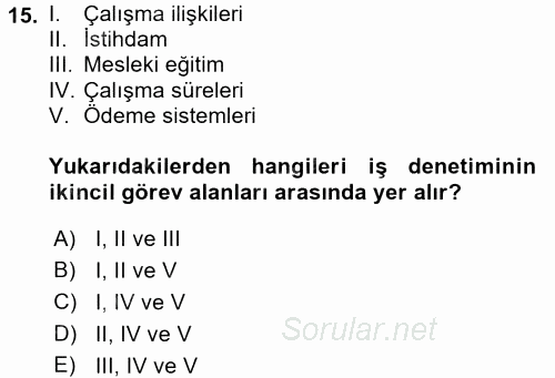 Çalışma Yaşamının Denetimi 2017 - 2018 Ara Sınavı 15.Soru