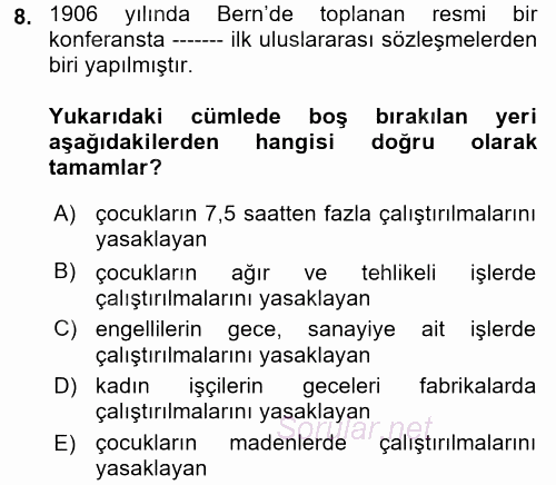 Çalışma Yaşamının Denetimi 2017 - 2018 Ara Sınavı 8.Soru