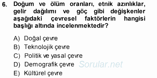 Pazarlama Yönetimi 2013 - 2014 Tek Ders Sınavı 6.Soru