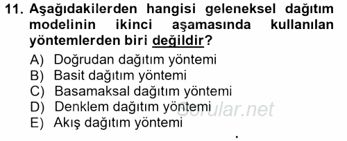 Maliyet Muhasebesi 2014 - 2015 Tek Ders Sınavı 11.Soru