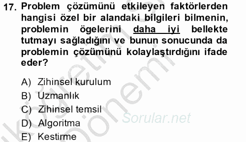 Davranış Bilimleri 2 2013 - 2014 Ara Sınavı 17.Soru